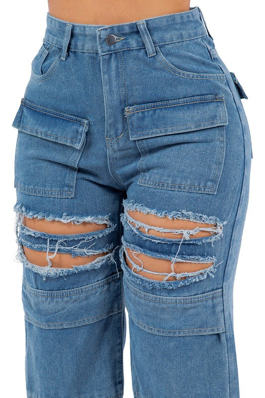 JEANS DE DENIM ESTILO CARGO