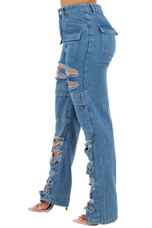 JEANS DE DENIM ESTILO CARGO