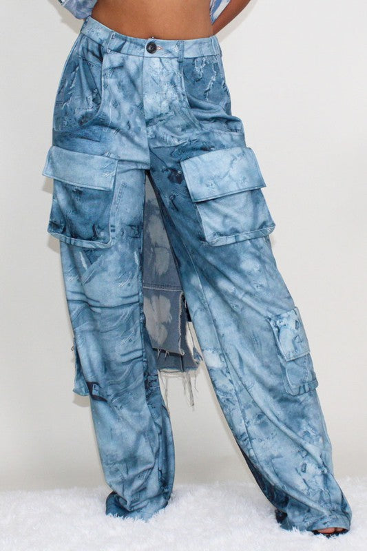 PANTALONES CASUAL CARGO CON ESTAMPADO TIE DYE