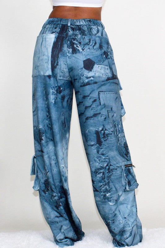 TIE DYE PRINT CARGO CASUAL PANTS