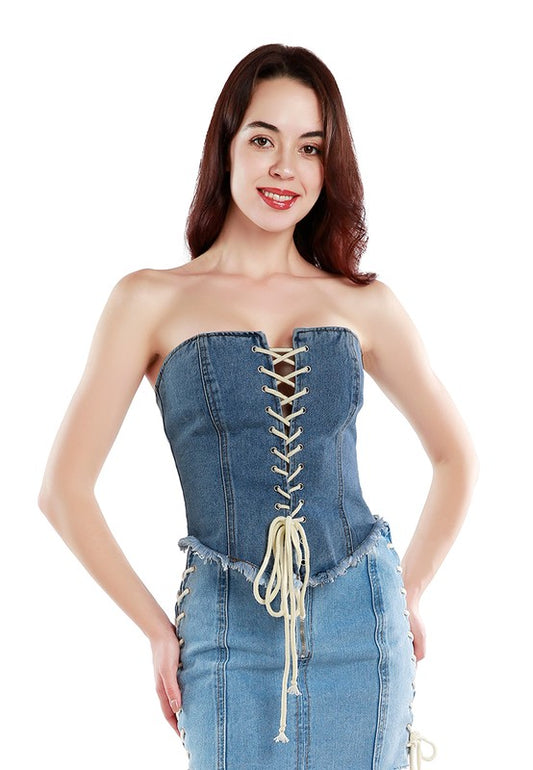 Haut corset en jean à lacets