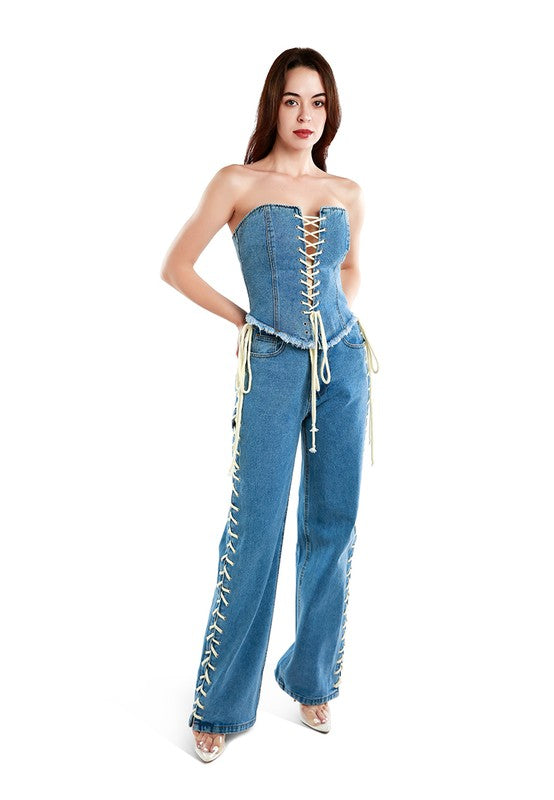 Pantalon en jean à lacets