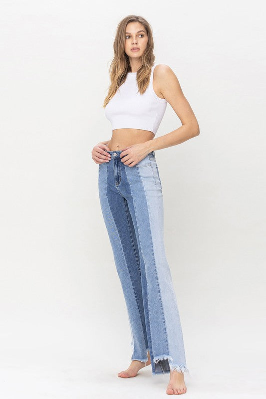 Pantalon évasé décontracté taille haute avec ourlet brut irrégulier