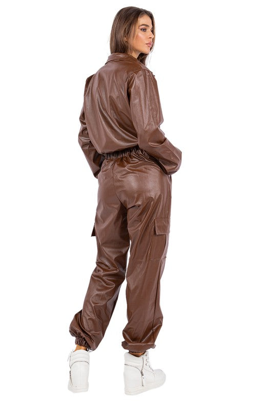 PU LEATHER 2PC PANTS SET