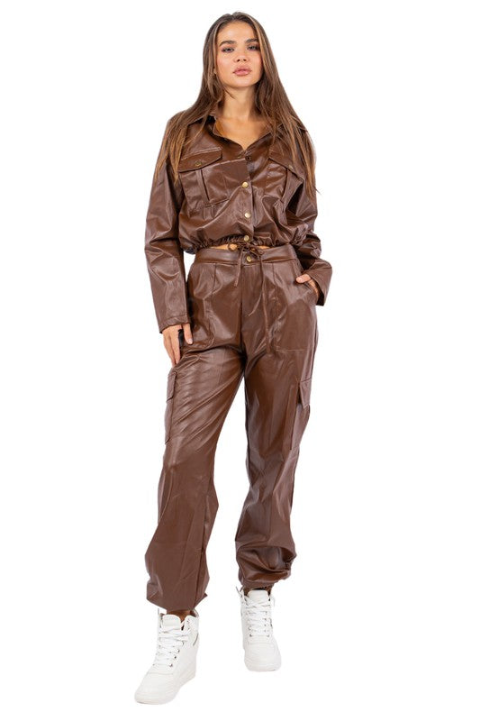 PU LEATHER 2PC PANTS SET