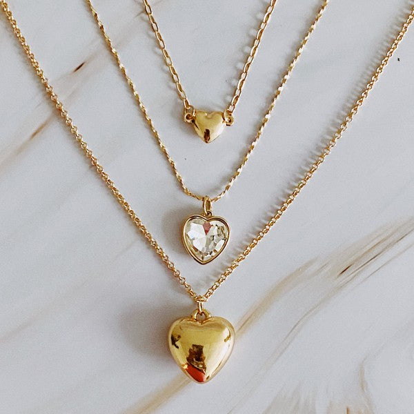 Juego de 3 collares con colgante de triple corazón