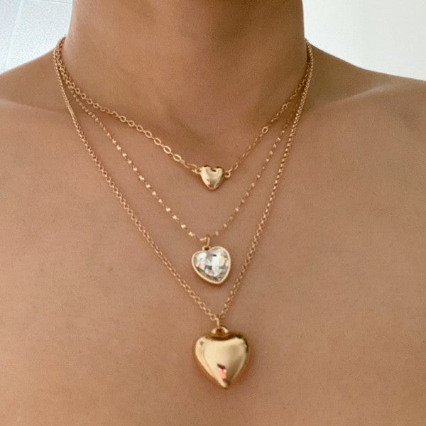 Juego de 3 collares con colgante de triple corazón