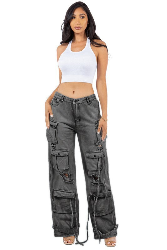 PANTALON EN JEAN STYLE CARGO SEXY