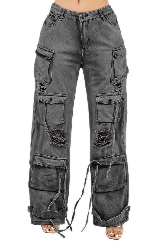 PANTALON EN JEAN STYLE CARGO SEXY