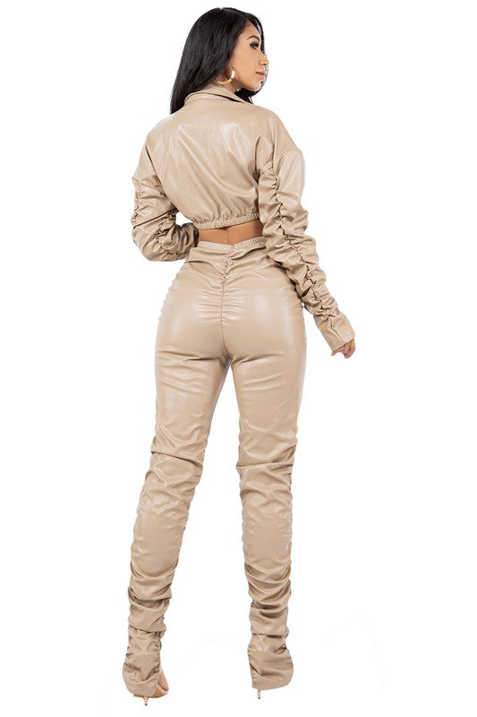 PU LEATHER 2PC PANTS SET