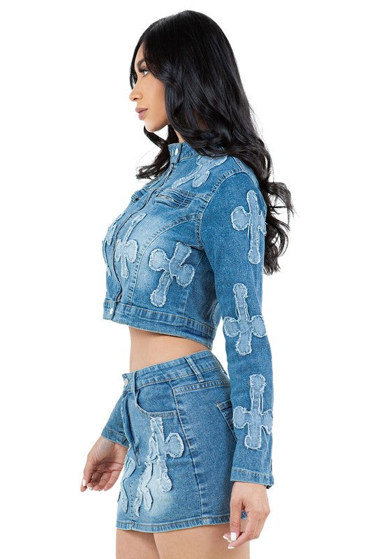 ENSEMBLE JUPE DEUX PIÈCES FAHION EN DENIM