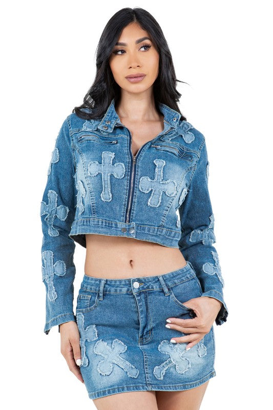 ENSEMBLE JUPE DEUX PIÈCES FAHION EN DENIM