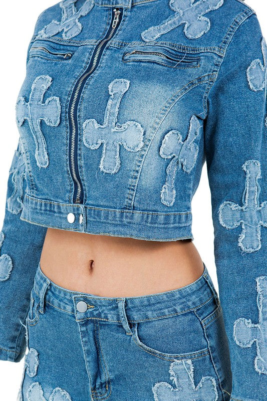 ENSEMBLE JUPE DEUX PIÈCES FAHION EN DENIM