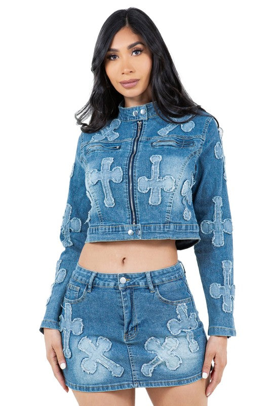 ENSEMBLE JUPE DEUX PIÈCES FAHION EN DENIM