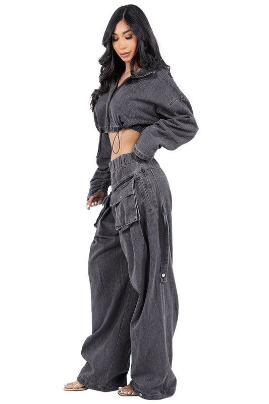 FAHION DENIM TWO PIECE PANT SET