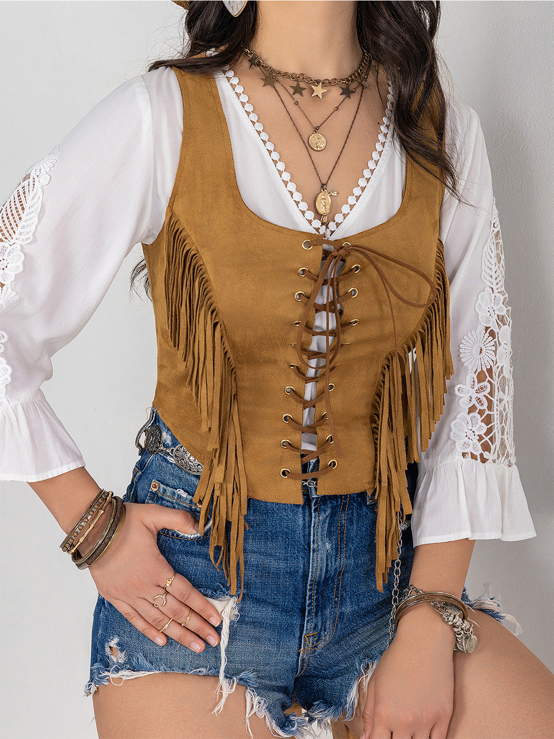 Fringe Lace-Up Vest