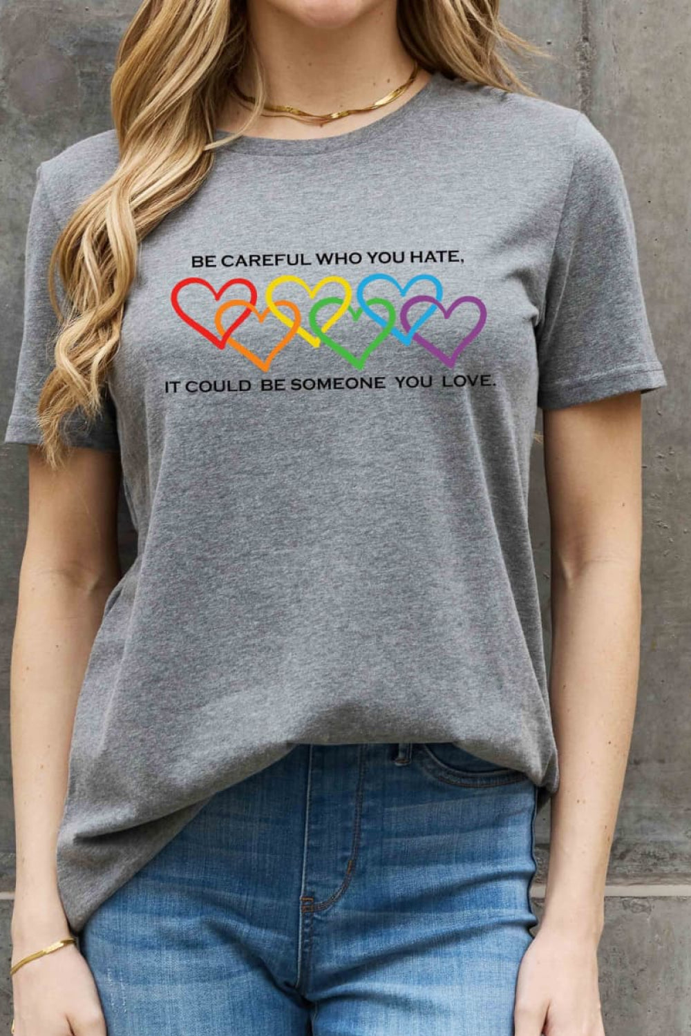 Full Size Heart Slogan Graphic Cotton Tee