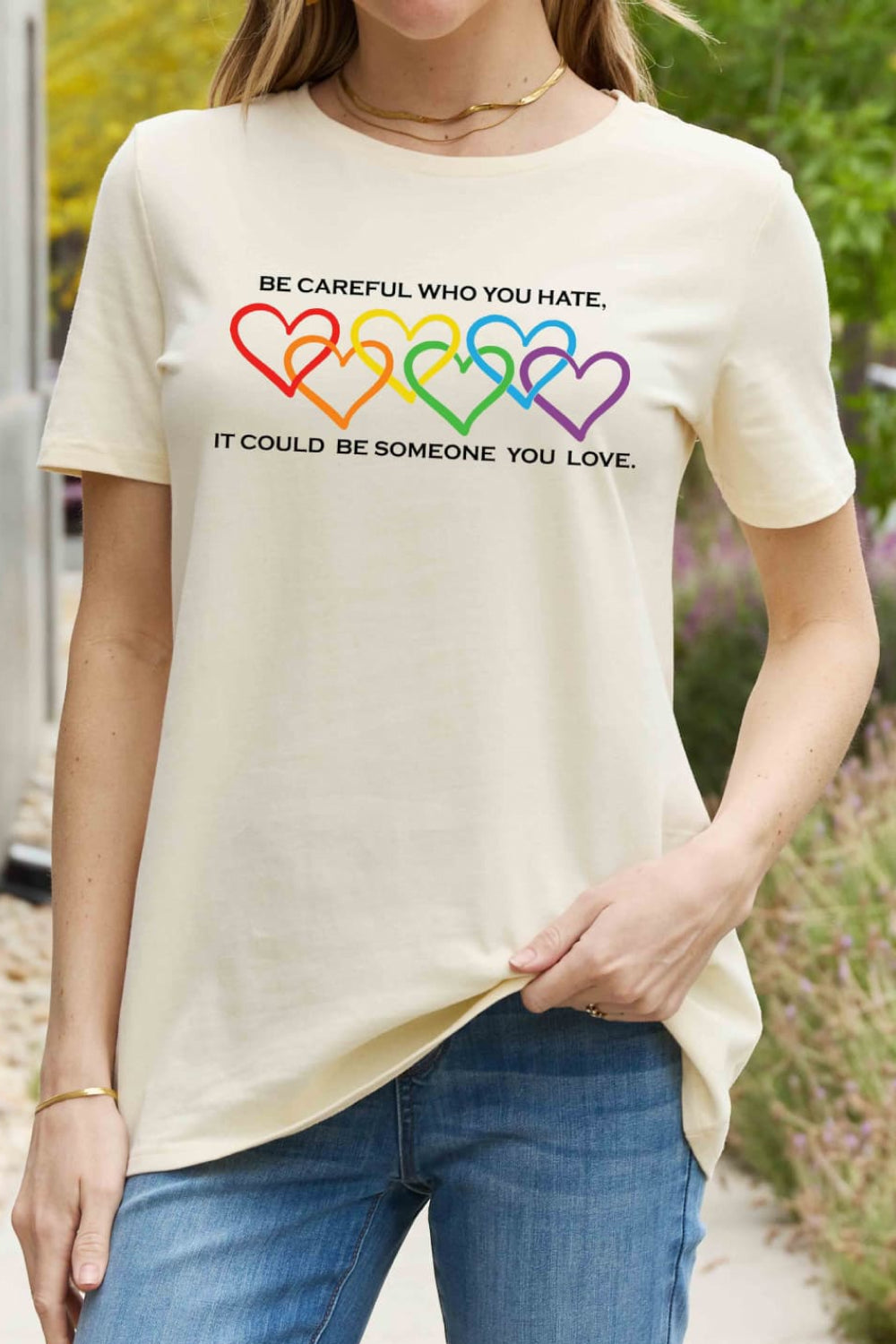 Full Size Heart Slogan Graphic Cotton Tee