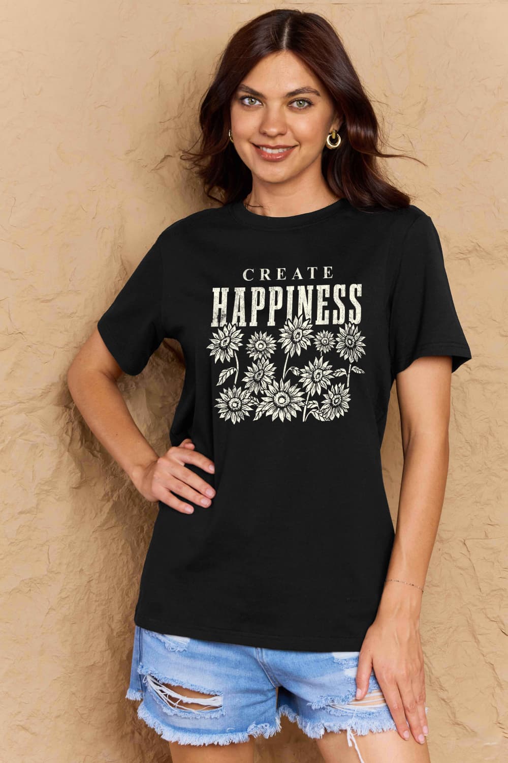 Full Size CREATE HAPPINESS Graphic Cotton T-Shirt