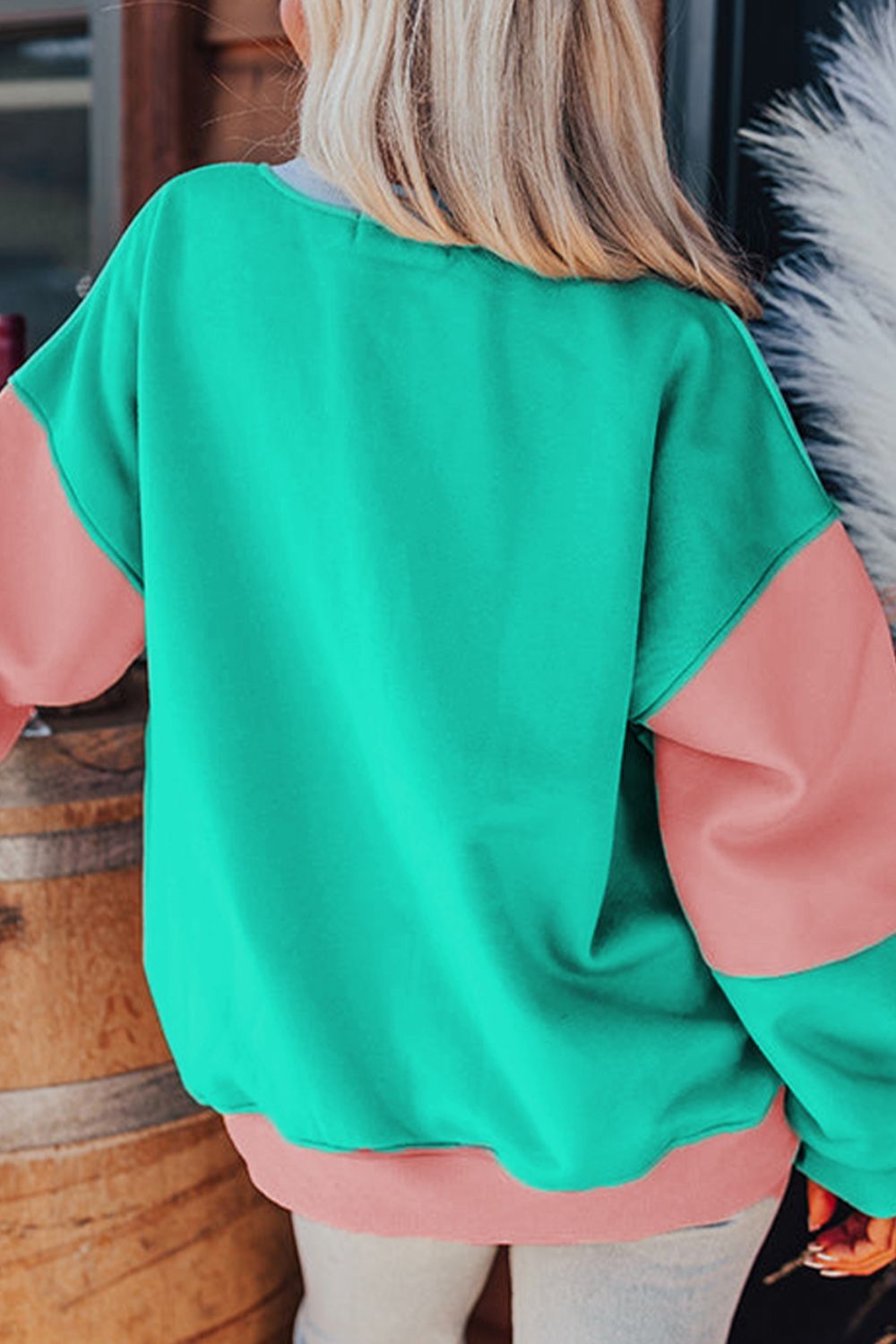 Color Block Round Neck Long Sleeve Sweatshirt