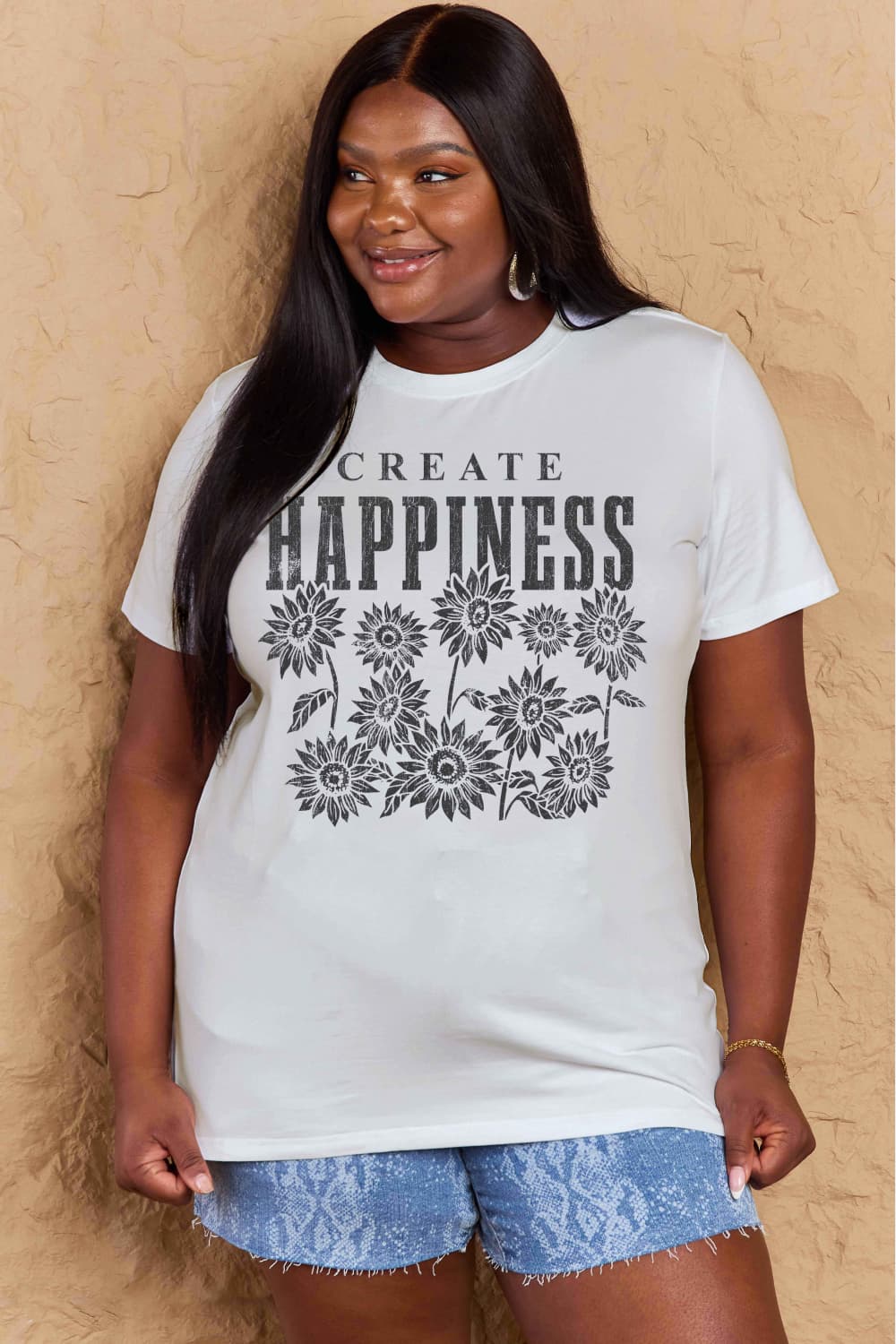 Full Size CREATE HAPPINESS Graphic Cotton T-Shirt