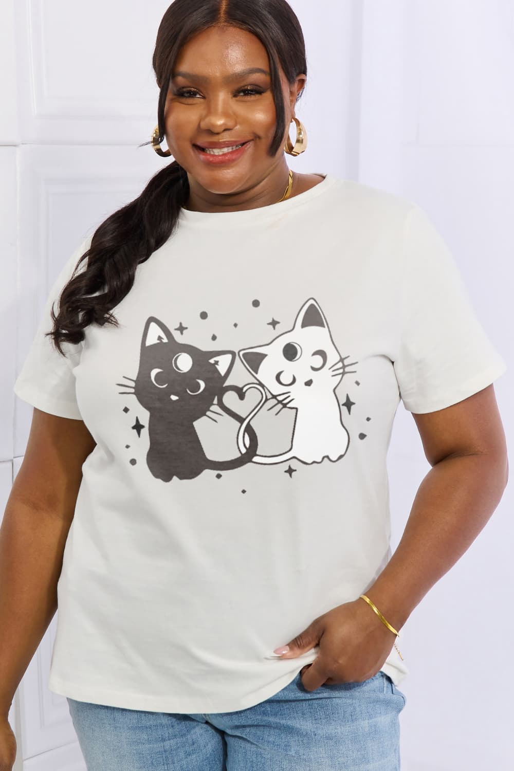 Full Size Cats Graphic Cotton Tee