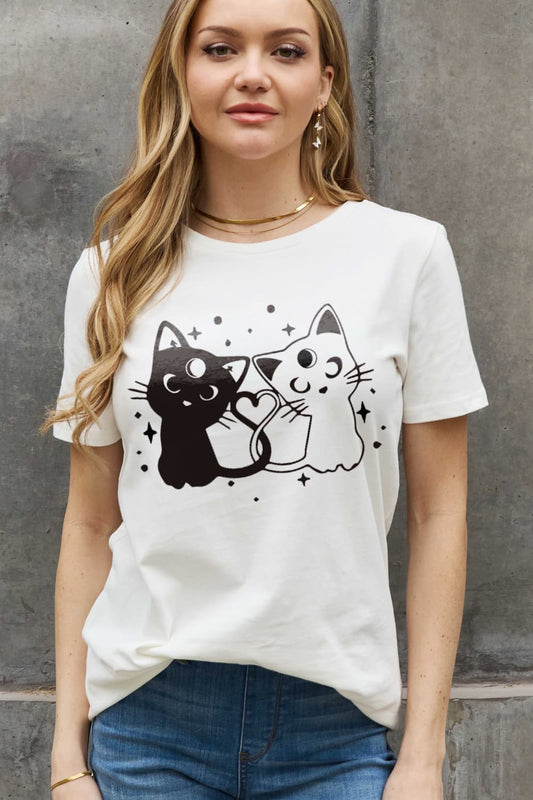 Full Size Cats Graphic Cotton Tee