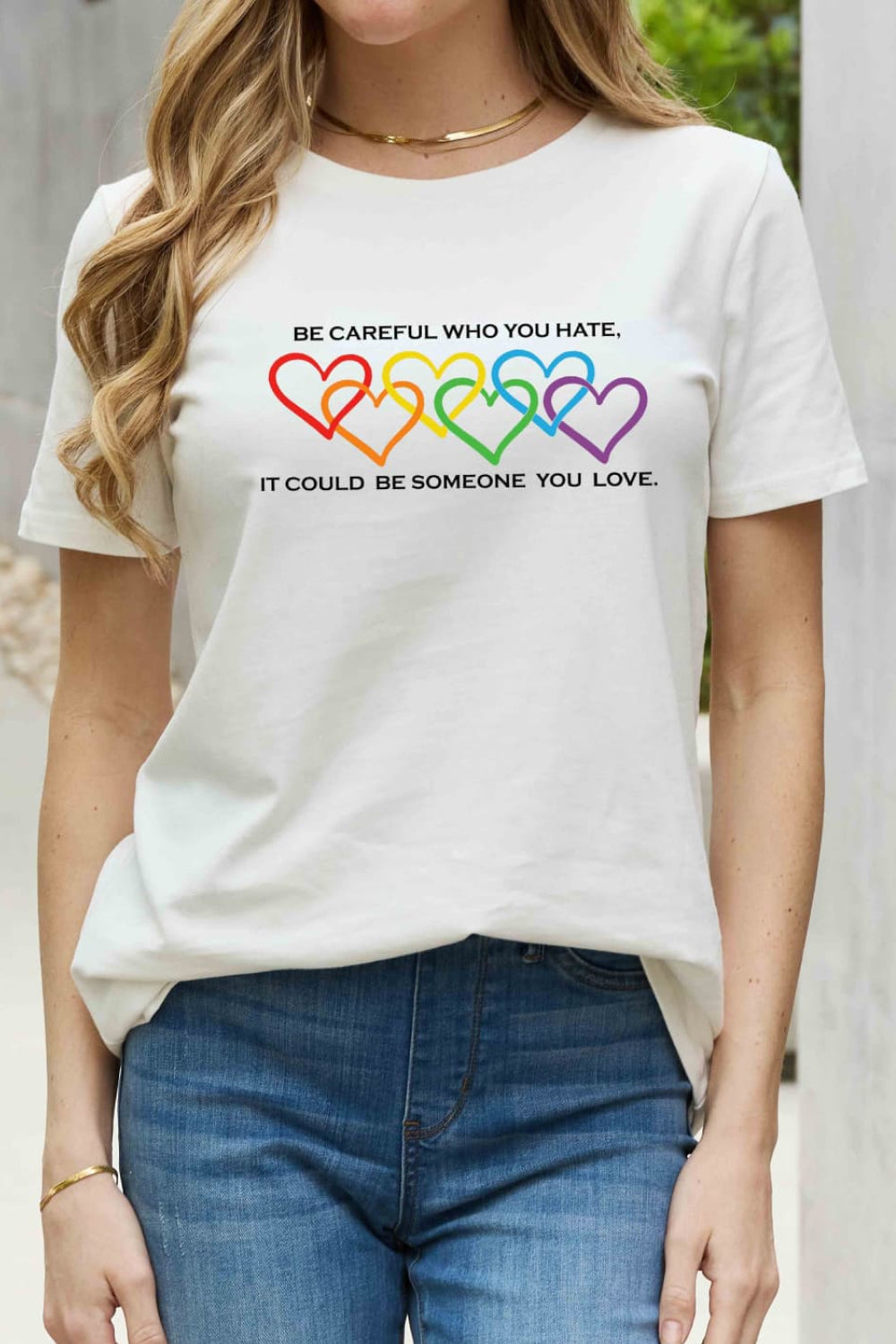 Full Size Heart Slogan Graphic Cotton Tee