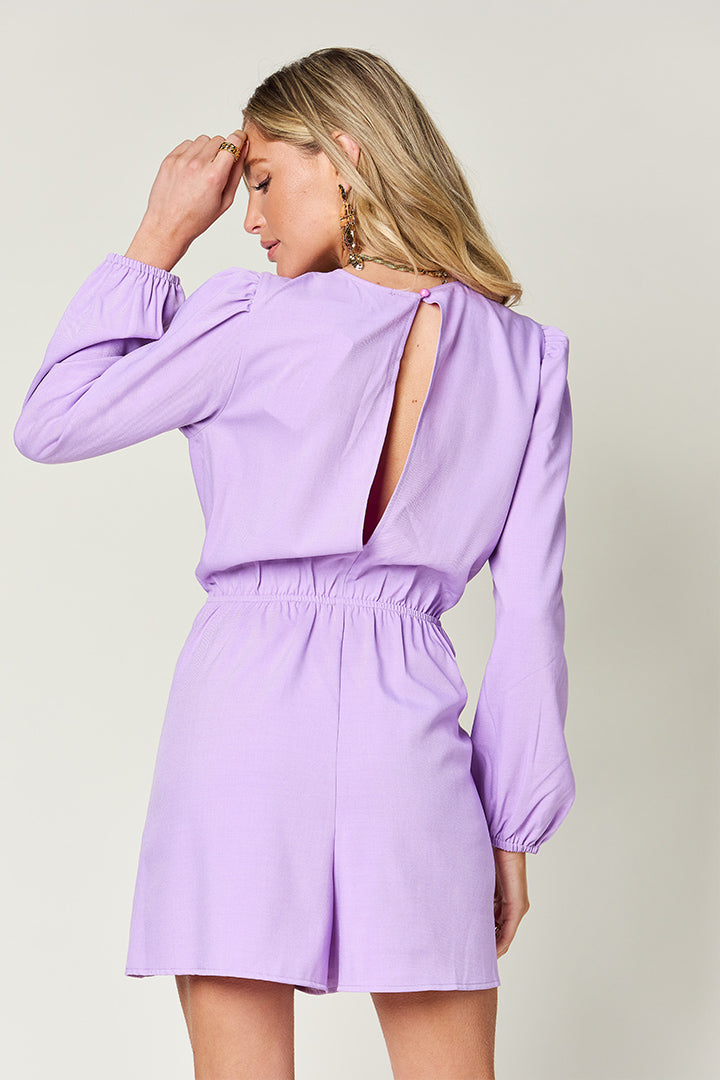 Full Size Drawstring Long Sleeve Romper