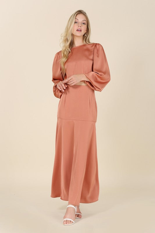 Ensemble robe sirène deux pièces en satin habillé