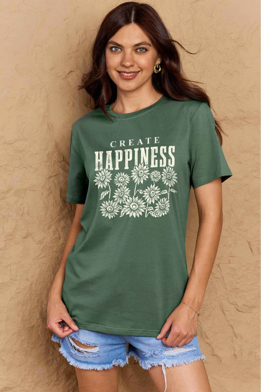 Full Size CREATE HAPPINESS Graphic Cotton T-Shirt