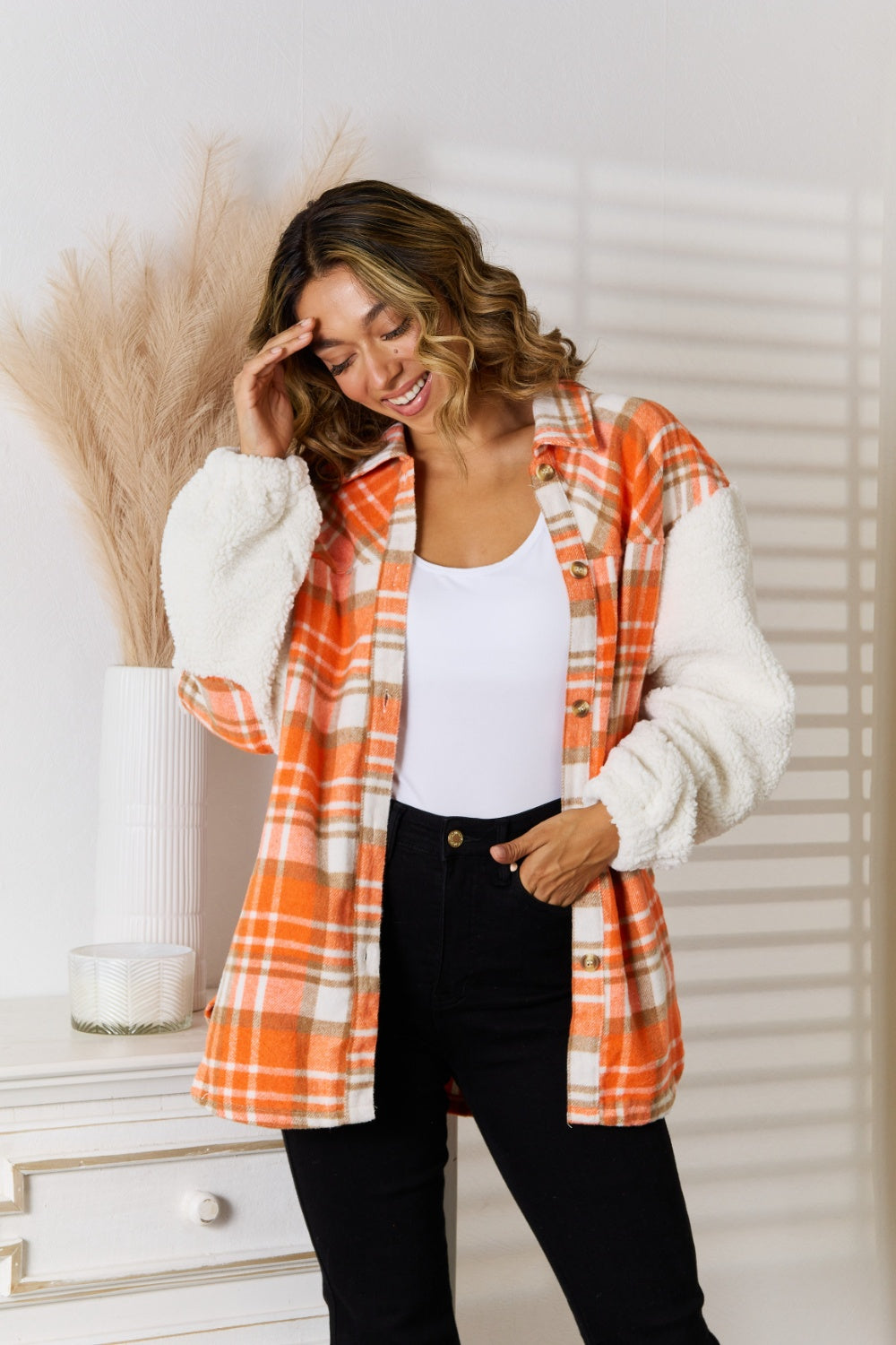 Plaid Collared Button Down Jacket