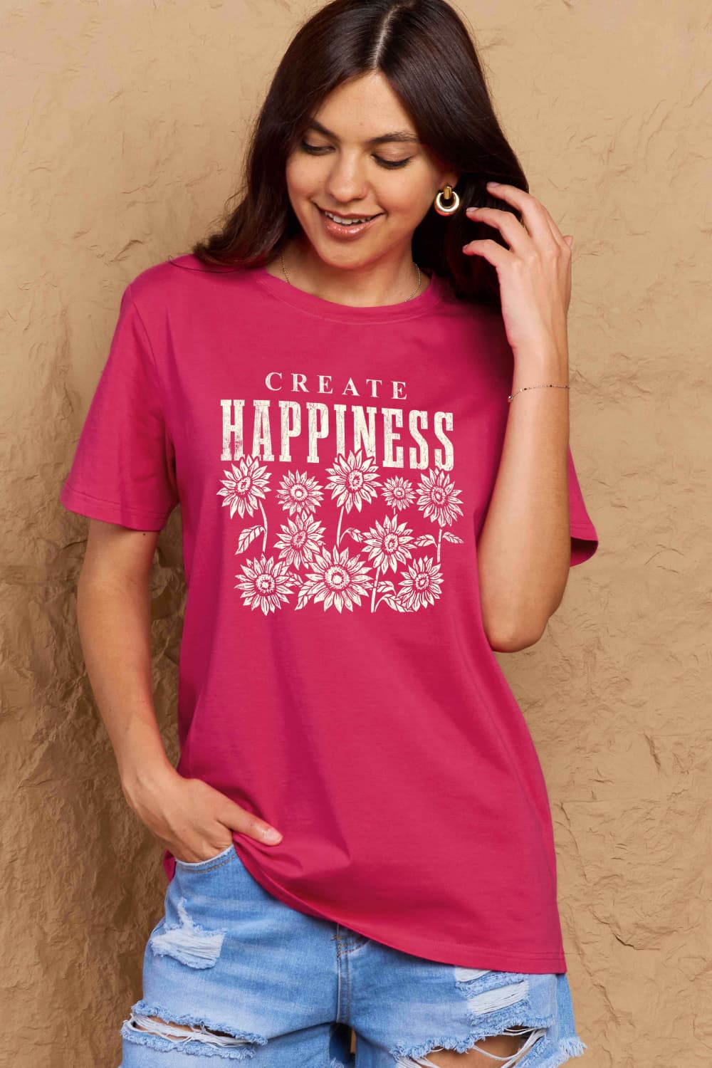 Full Size CREATE HAPPINESS Graphic Cotton T-Shirt