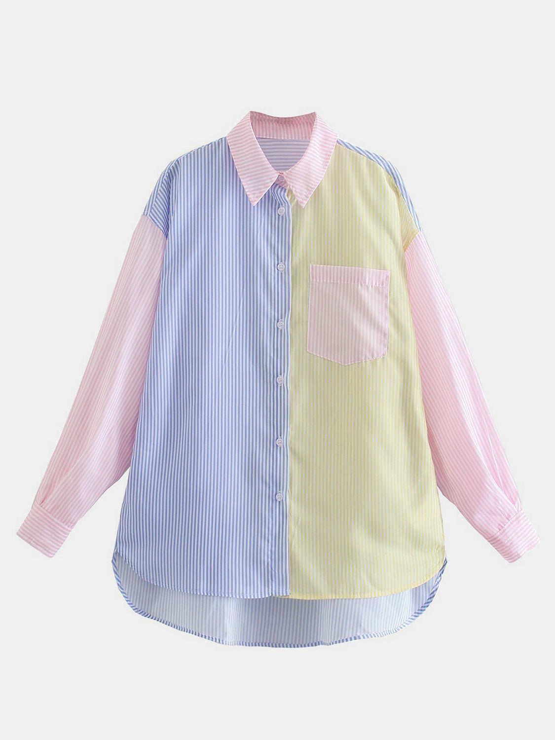 Pocketed Color Block Long Sleeve Shirt