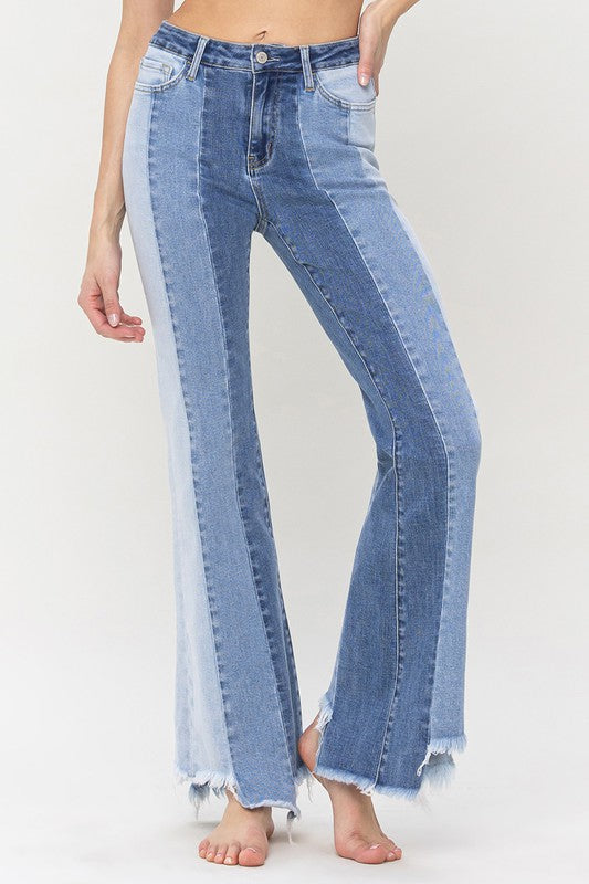 Pantalon évasé décontracté taille haute avec ourlet brut irrégulier