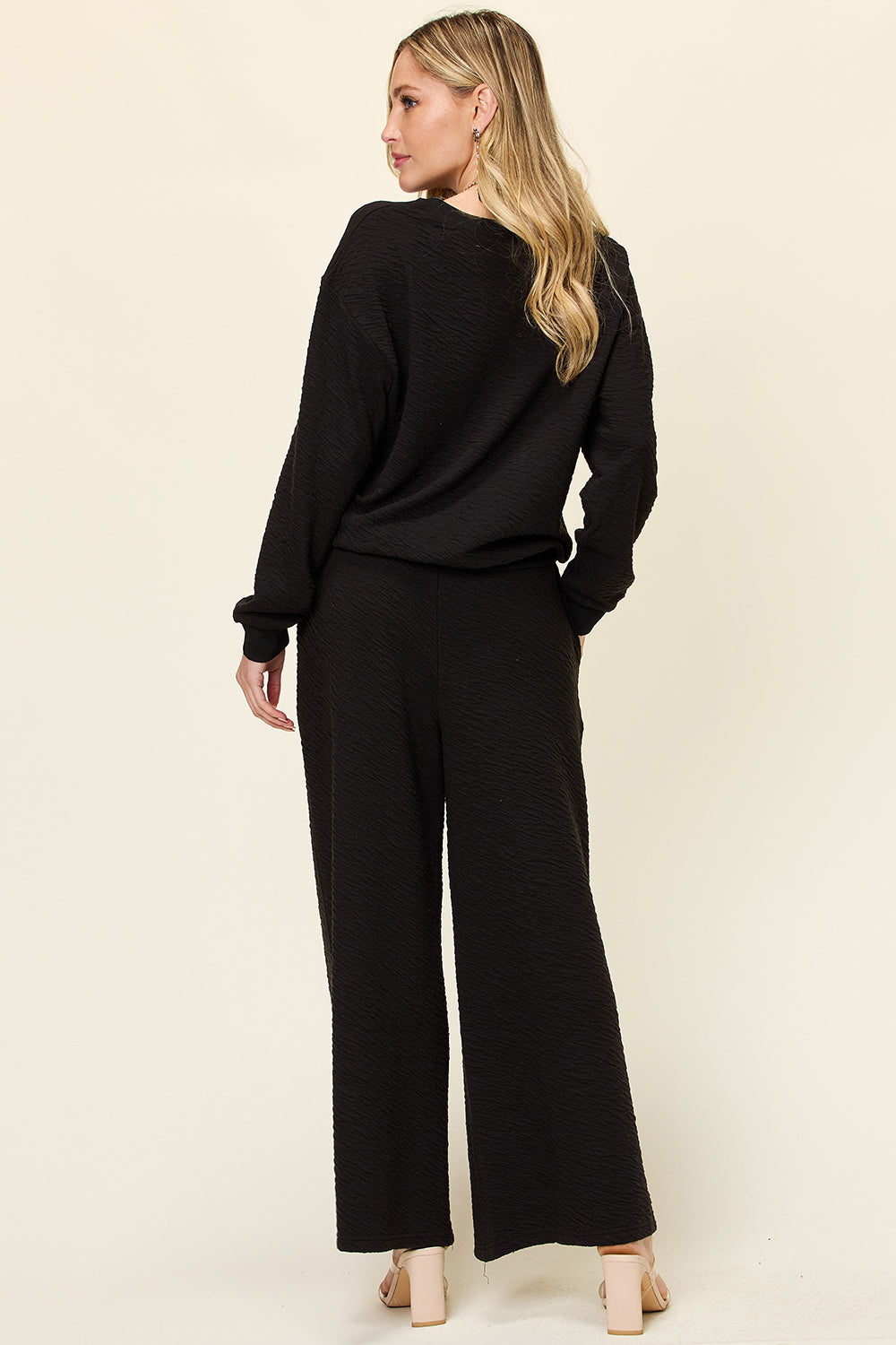 Full Size Texture Long Sleeve Top and Pants Set