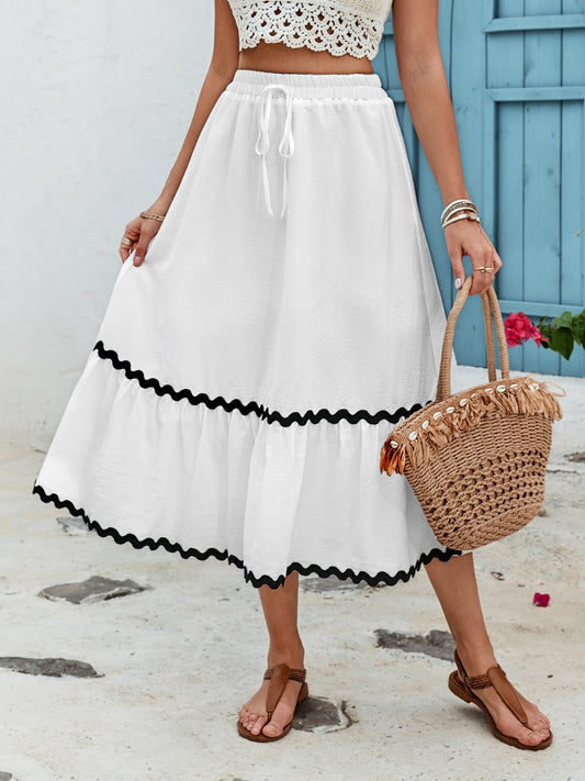 Tied Contrast Trim High Waist Skirt