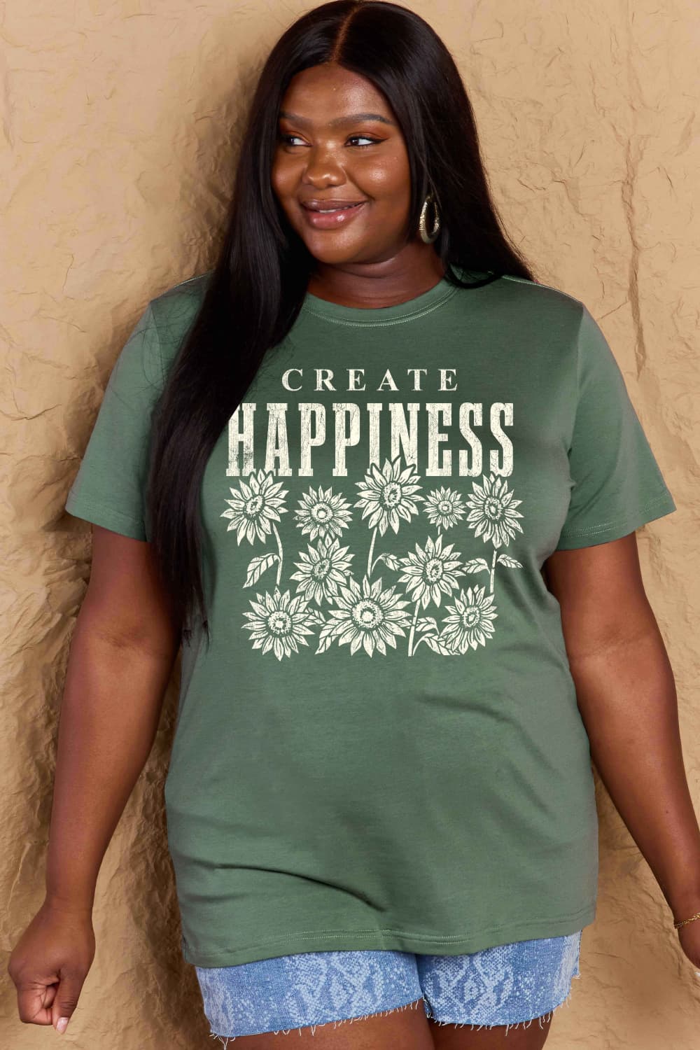 Full Size CREATE HAPPINESS Graphic Cotton T-Shirt