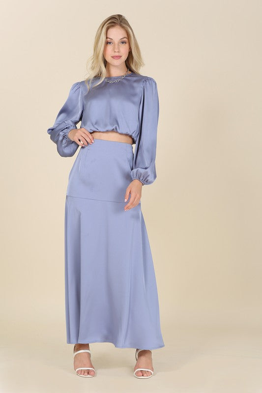 Ensemble robe sirène deux pièces en satin habillé