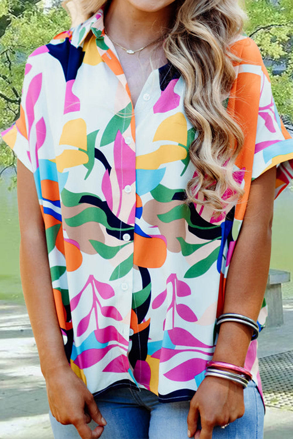 Printed Collared Neck Short Sleeve Shirt