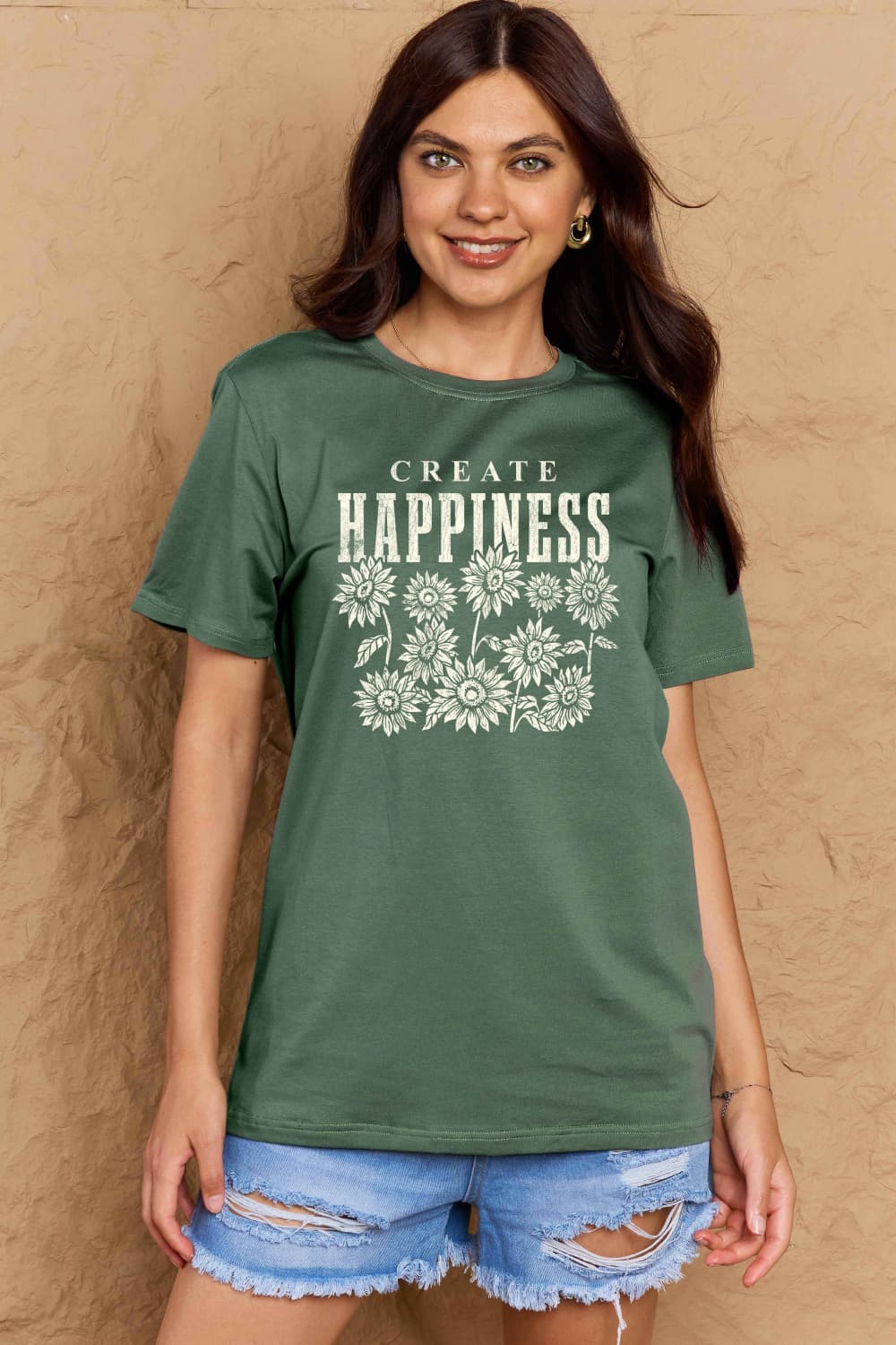 Full Size CREATE HAPPINESS Graphic Cotton T-Shirt