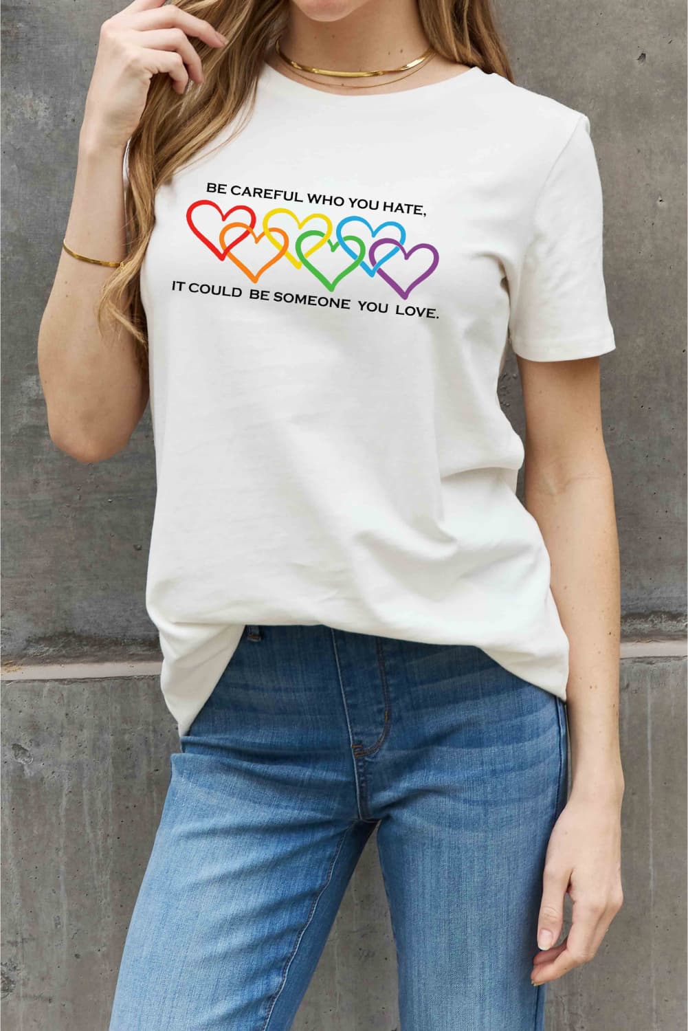 Full Size Heart Slogan Graphic Cotton Tee