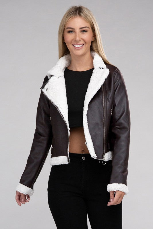 Chaqueta de PU con ribete Teddy Teddy