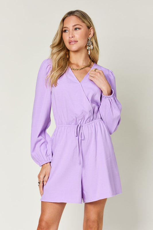 Full Size Drawstring Long Sleeve Romper