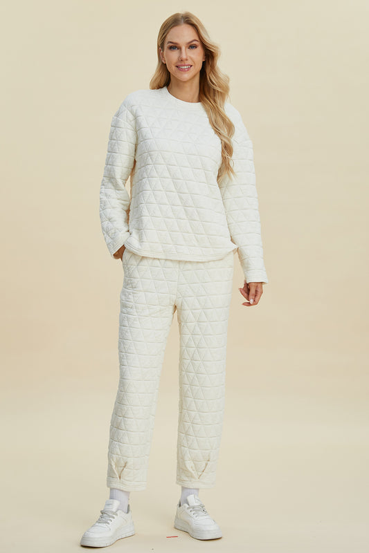 Full Size Texture Round Neck Long Sleeve Top and Pants Set