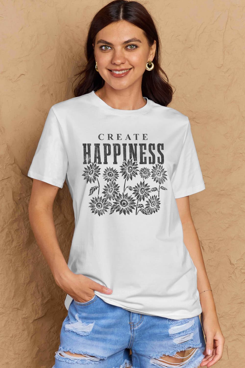 Full Size CREATE HAPPINESS Graphic Cotton T-Shirt