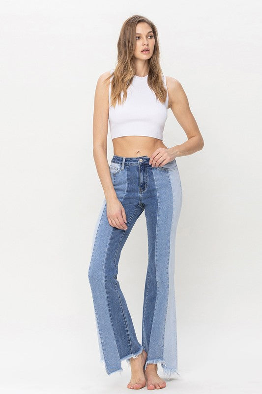 Pantalon évasé décontracté taille haute avec ourlet brut irrégulier