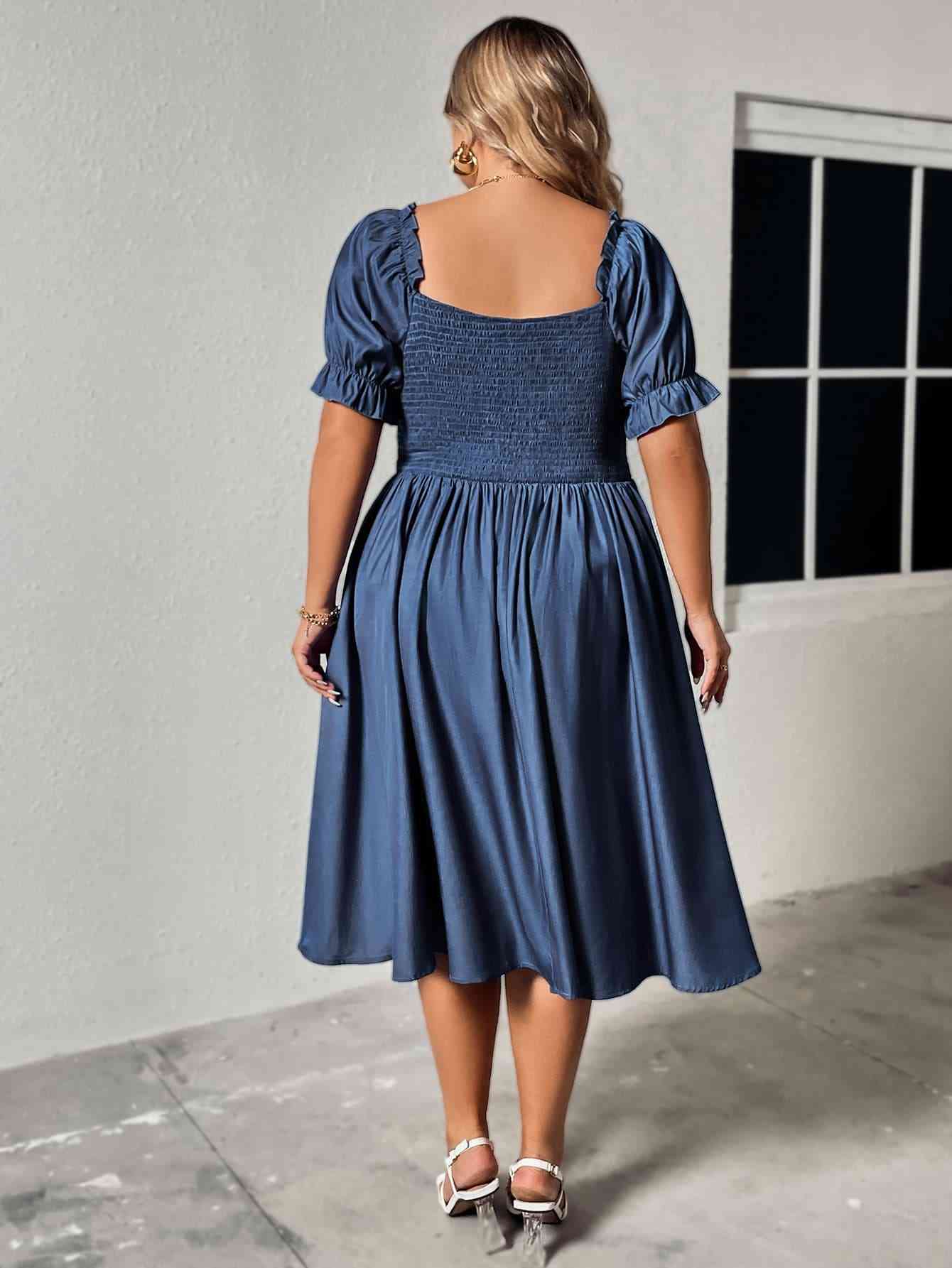 Robe Froncée à Col en Cœur de Grande Taille