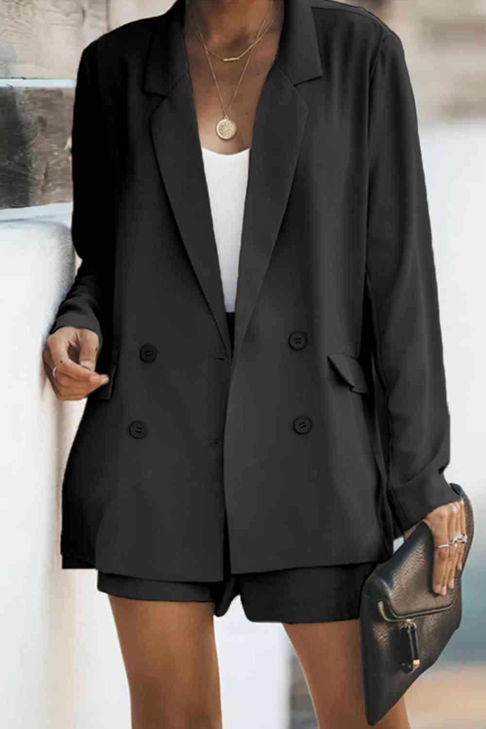 Ensemble blazer long et short avec poches