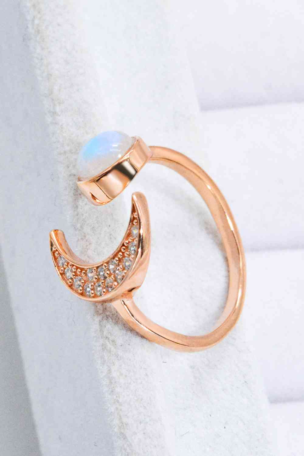 Bague Ouverte Pierre de Lune Naturelle et Zircon Soleil &amp; Lune